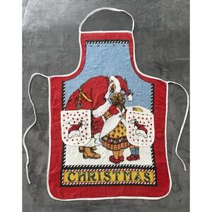 90s Vintage Apron White Christmas Holiday Santa Kitchen Unitex International Inc